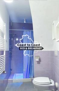 La salle de bains est pourvue de toilettes et d'une douche avec un panneau. dans l'établissement B&B Coast to Coast, à Armento