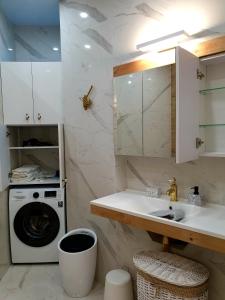 a bathroom with a sink and a washing machine at Tbilisi Apart in Tbilisi City +23 photos