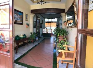 a hallway with potted plants in a building at Hotel La Yedra in Antequera