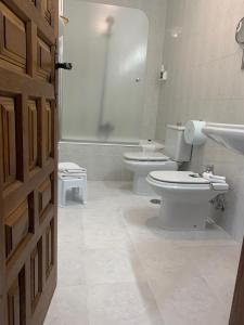 サンティリャーナ・デル・マルにあるHotel Siglo XVIIIのバスルーム(トイレ2つ、シャワー付)