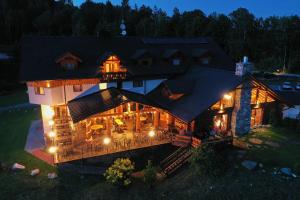 an aerial view of a house at night at Rezidence u Jezera in Jeseník