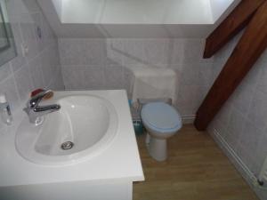 een badkamer met een witte wastafel en een toilet bij La Moutte in Lhommaizé