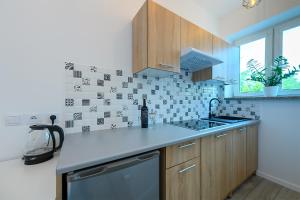 a kitchen with a sink and a counter top at Apartamenty Bałuty PARK in Łódź