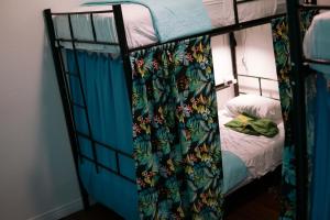 a bunk bed with a curtain next to a bunk bed at NATIVUS Art-Hostel in San José