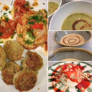 un collage de cuatro fotos de comida en platos en Villa Rhapsody Pension, en Kayakoy