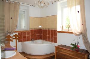 a large bathroom with a tub and a sink at Château de broyes in Broyes