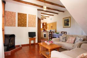 a living room with a couch and a fireplace at Casitas de la Sierra in Montejaque