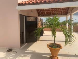 a plant in a pot sitting in front of a door at Belle Villa Nassima in Thiès