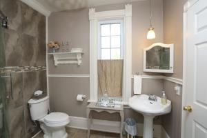 Un baño con inodoro, lavabo y espejo. en Danby House, en Markdale 41 fotos más