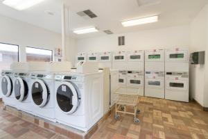 韦尔奇蒙特胡德村4号顶级蒙古包度假屋的洗衣房配有一排洗衣机和烘干机