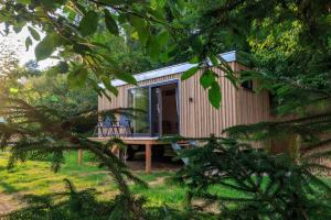una casetta nel bosco con un portico di Tiny House Steirermadl a Birkfeld