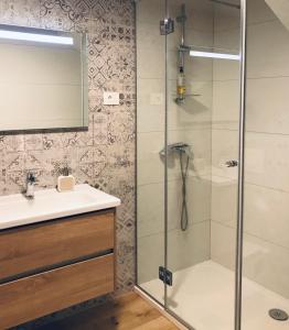 a bathroom with a shower and a sink at Apartment Lavanda in Molat