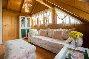 uma sala de estar com um sofá e algumas janelas em Villa Botanica em Mirkovec