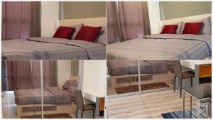 4 Bilder eines Schlafzimmers mit einem Bett und einem Spiegel in der Unterkunft Room for rent_66819474542 in Phra Nakhon Si Ayutthaya