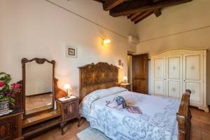 1 dormitorio con 1 cama grande y espejo en Agriturismo CaseGraziani, en Ravigliano