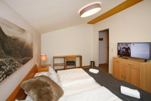 a bedroom with a bed and a flat screen tv at Chalet Kirsten in Zell am See