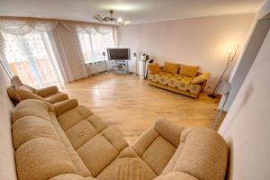a living room with a couch and a television at DESERT ROSE in Kyiv