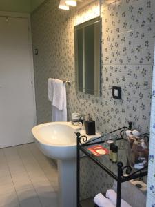uma casa de banho com um lavatório e um espelho em Casa ad Alba em Alba