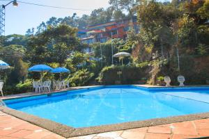 a large swimming pool with chairs and umbrellas at HOTEL FOREST in Huauchinango