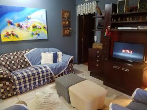 sala de estar con TV y sofá en Apartamento na Serra, en Canela