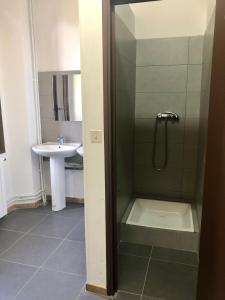 La salle de bains est pourvue d'une douche et d'un lavabo. dans l'établissement U Castellu, à Vero