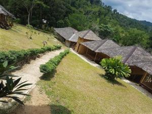 an aerial view of a group of huts with grass at CXJ Travelers Inn in San Vicente