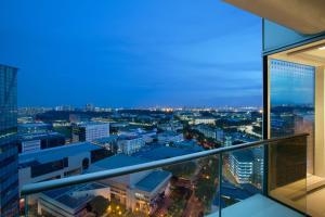 新加坡Citadines Fusionopolis Singapore的从建筑物上欣赏城市夜景