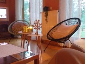 a living room with two chairs and a table at Vikendica Pahuljica in Risovac