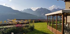 a garden with flowers and a view of mountains at Chalet DCB in Bormio