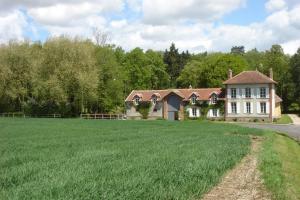 een groot grasveld voor een huis bij Gîte du Domaine du Ru in Aulnoy