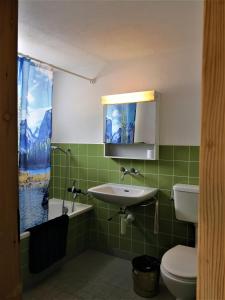 a bathroom with a sink and a toilet at Aktivhostel HängeMatt in Matt