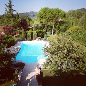 an overhead view of a swimming pool in a garden at Villino Verde Pomodoro in Arezzo
