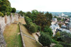 uma vista para um castelo e uma cidade em Gites Le Roosevelt - Côte 204 em Château-Thierry