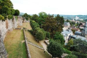 a view of a castle and a city at Gites Le Roosevelt - Côte 204 in Château-Thierry