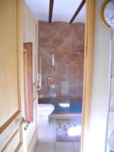uma pequena casa de banho com WC e banheira em Cal Alemany em Torroja