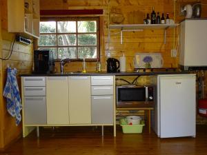 a kitchen with a refrigerator and a microwave at B&B Zeijen in Zeyen