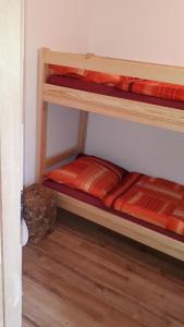 2 literas en una habitación con suelo de madera en Chata Lesní en Klíny