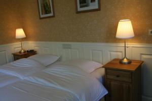 a bedroom with a bed and two lamps on tables at Bed & Breakfast Pax Tibi in Reeuwijk