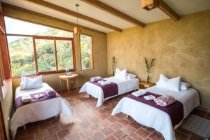 a room with three beds and a window at Goctamarca Lodge in Cocachimba