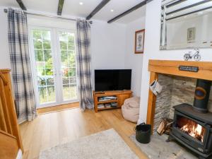 a living room with a fireplace and a tv at 2 West Haswicks in Bishop Auckland