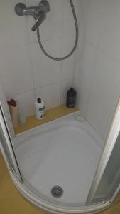 a shower with a shower head in a bathroom at Ático con terraza céntrico Oviedo in Oviedo +14 photos