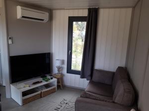 a living room with a couch and a flat screen tv at Casa E Natura Lot 58 in Santa-Maria-Poggio