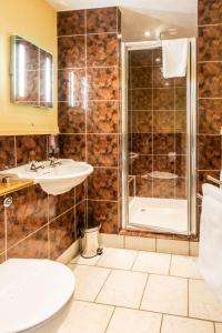 W łazience znajduje się prysznic i umywalka. w obiekcie The Half Moon Inn and Country lodge w mieście Yeovil