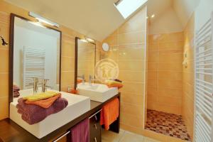 a bathroom with a sink and a mirror at La Boucle de l'Adour Chambres d'Hôtes & gîtes in Campan