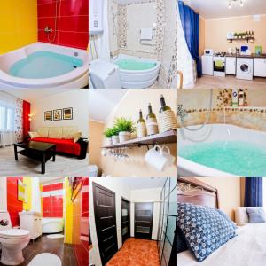 a collage of different pictures of a bathroom at Волшебный Край на Менделеева in Ufa