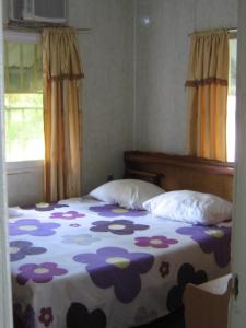 um quarto com uma cama com duas almofadas em Cosy home for short stay or a weekend getaway em Paramaribo