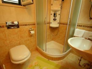 布雷拉的住宿－VILLA NEDE，带淋浴、卫生间和盥洗盆的浴室