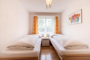 deux lits jumeaux dans une chambre avec fenêtre dans l'établissement Cruscheida, à Flims
