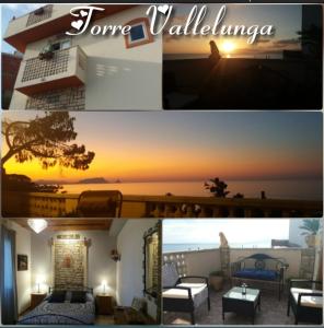 eine Collage mit Fotos einer Villa mit Sonnenuntergang in der Unterkunft Torre Vallelunga in Trabia