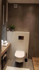 een badkamer met een wit toilet en een wastafel bij Apartament Oświęcim in Oświęcim